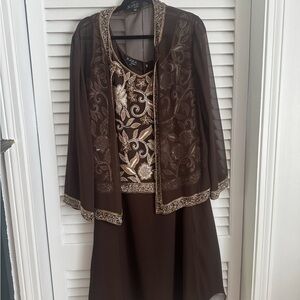 J Kara Brown Floral Embroidered Dress